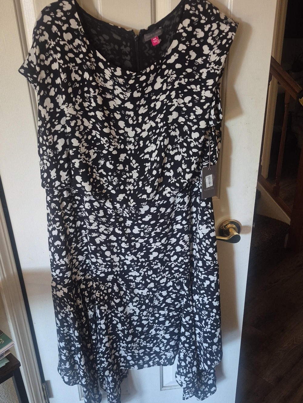 Vince Camuto Black and White Printed Midi Dress 18w
